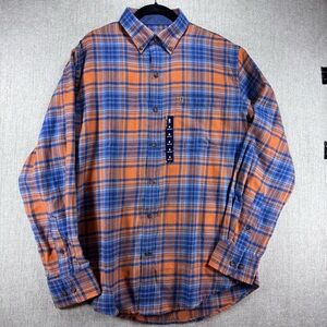 Izod Men’s Blue and Orange Plaid Flannel Shirt M